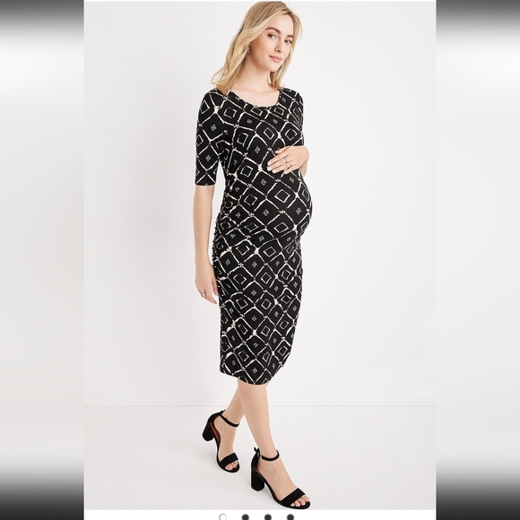 💖🤰Maurices Black/White Diamond Pattern Midi Bodycon Maternity Dress (Size XS) - Picture 2 of 5